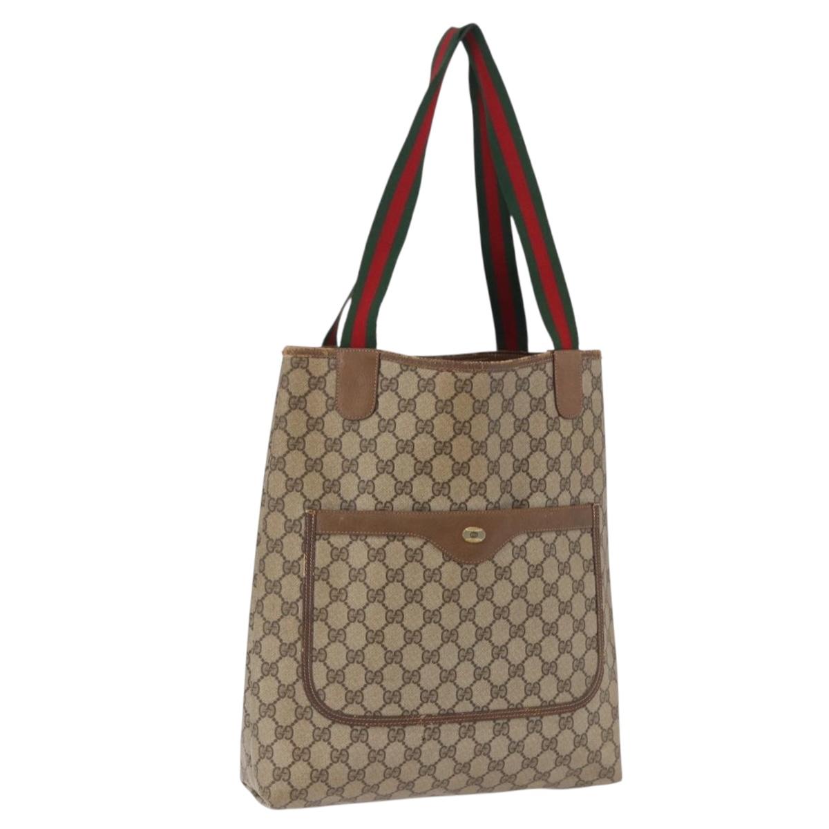 GUCCI GG Supreme Web Sherry Line Tote Bag PVC Beige 39 02 003 Auth 195656