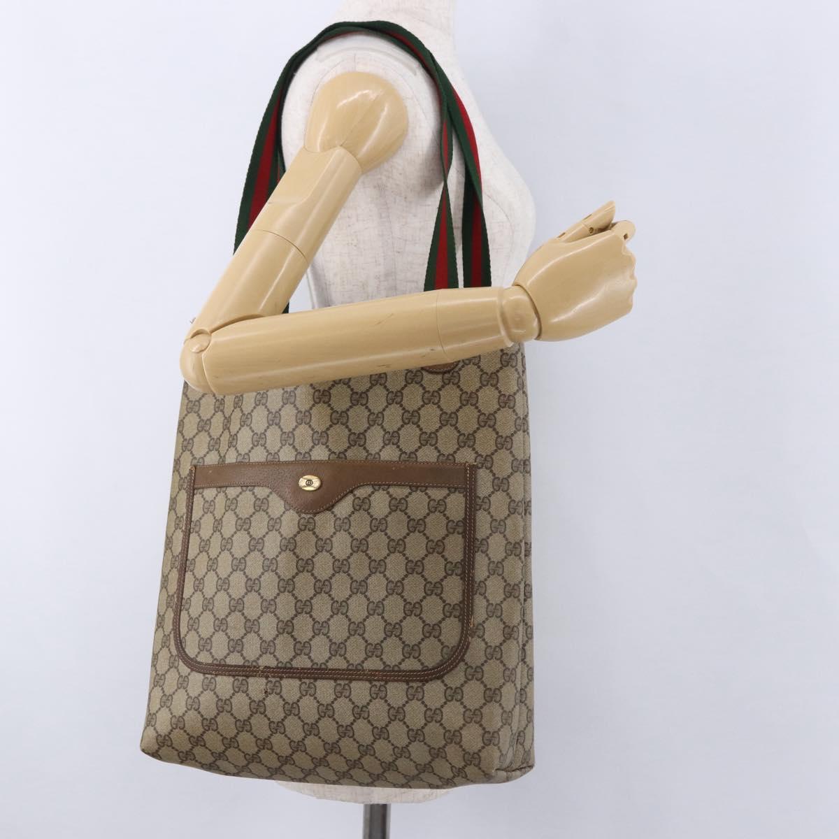 GUCCI GG Supreme Web Sherry Line Tote Bag PVC Beige 39 02 003 Auth 195656