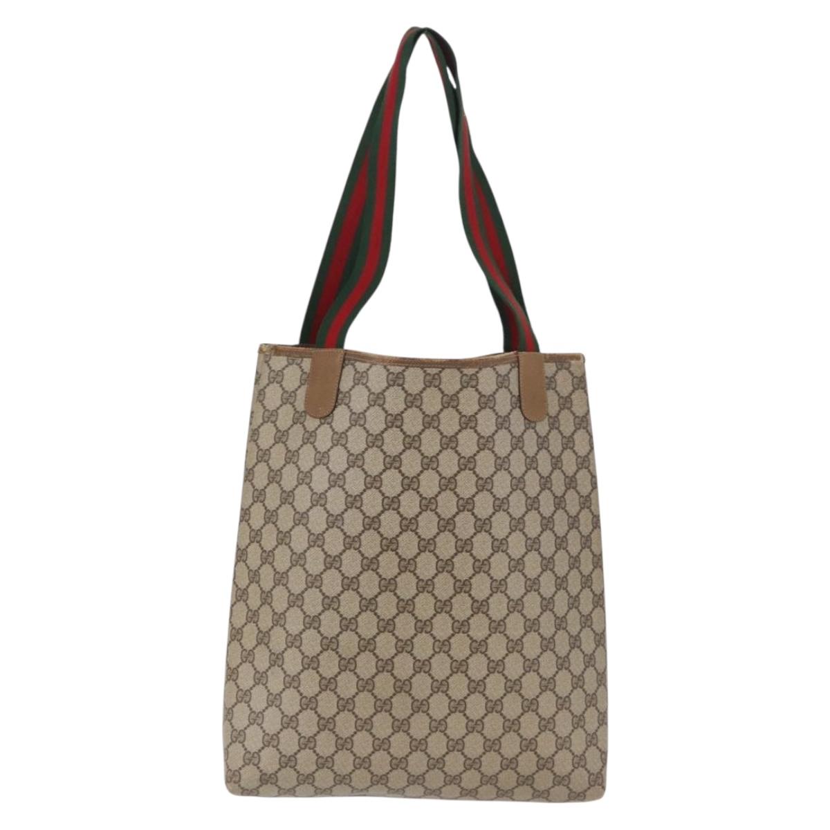 GUCCI GG Supreme Web Sherry Line Tote Bag PVC Beige 39 02 003 Auth 195656