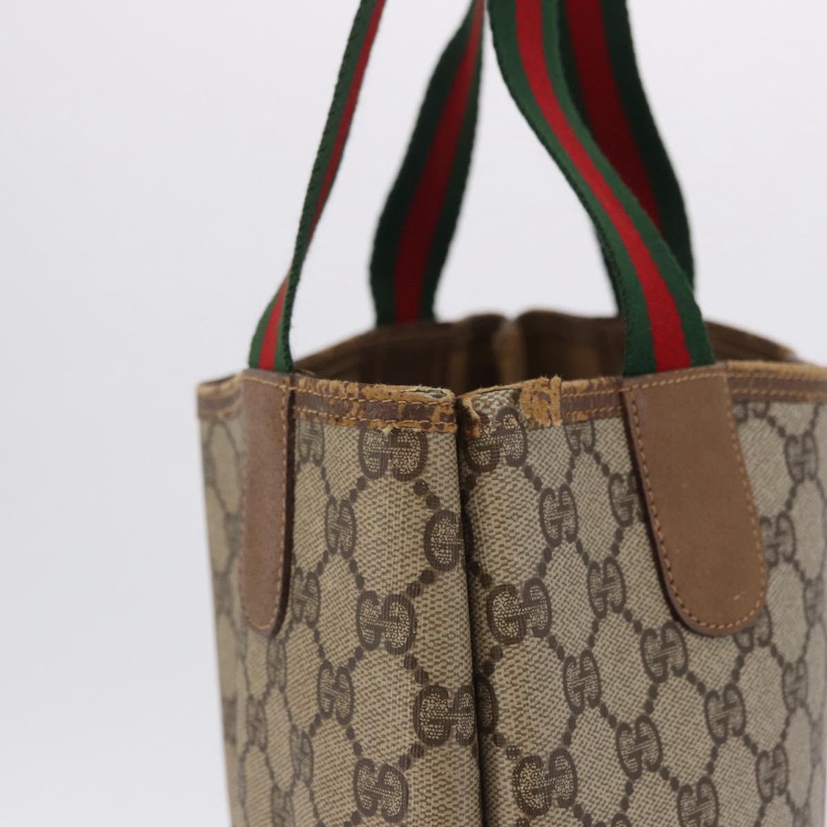 GUCCI GG Supreme Web Sherry Line Tote Bag PVC Beige 39 02 003 Auth 195656