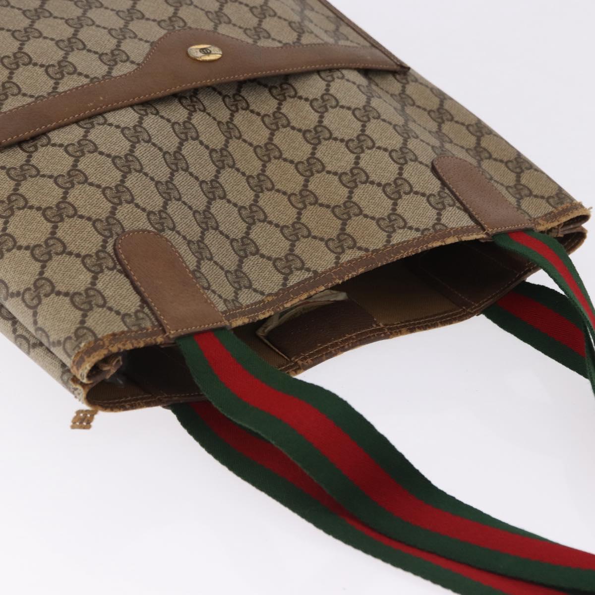 GUCCI GG Supreme Web Sherry Line Tote Bag PVC Beige 39 02 003 Auth 195656