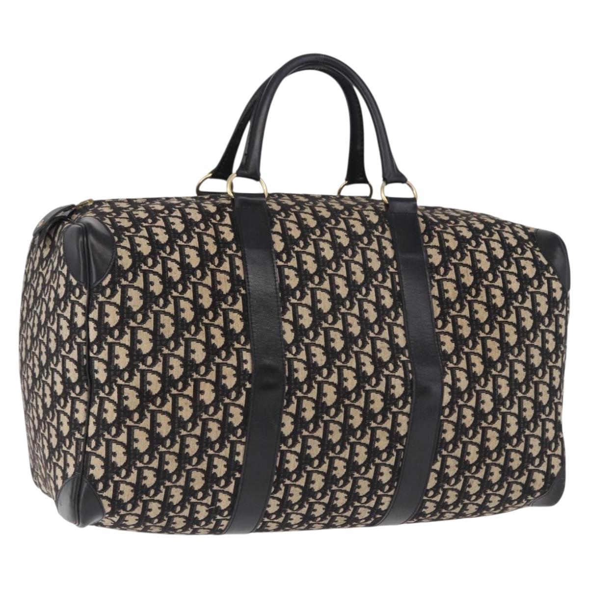 Christian Dior Trotter Canvas Boston Bag Black Gold Auth 195659V