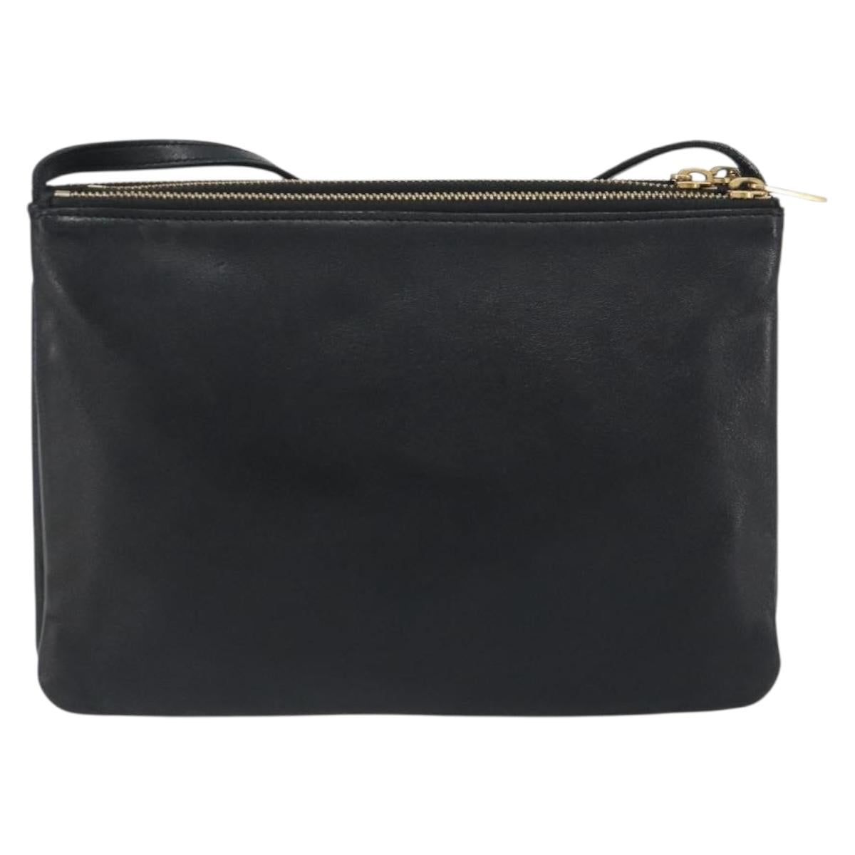 CELINE Trio Shoulder Bag Leather Black Gold Auth 195660
