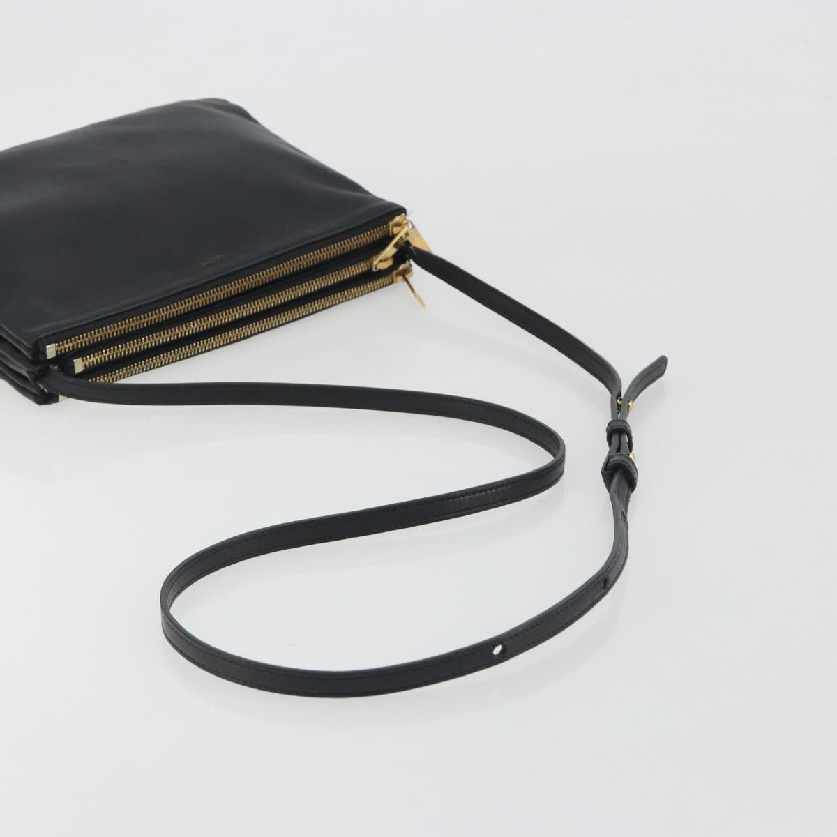 CELINE Trio Shoulder Bag Leather Black Gold Auth 195660