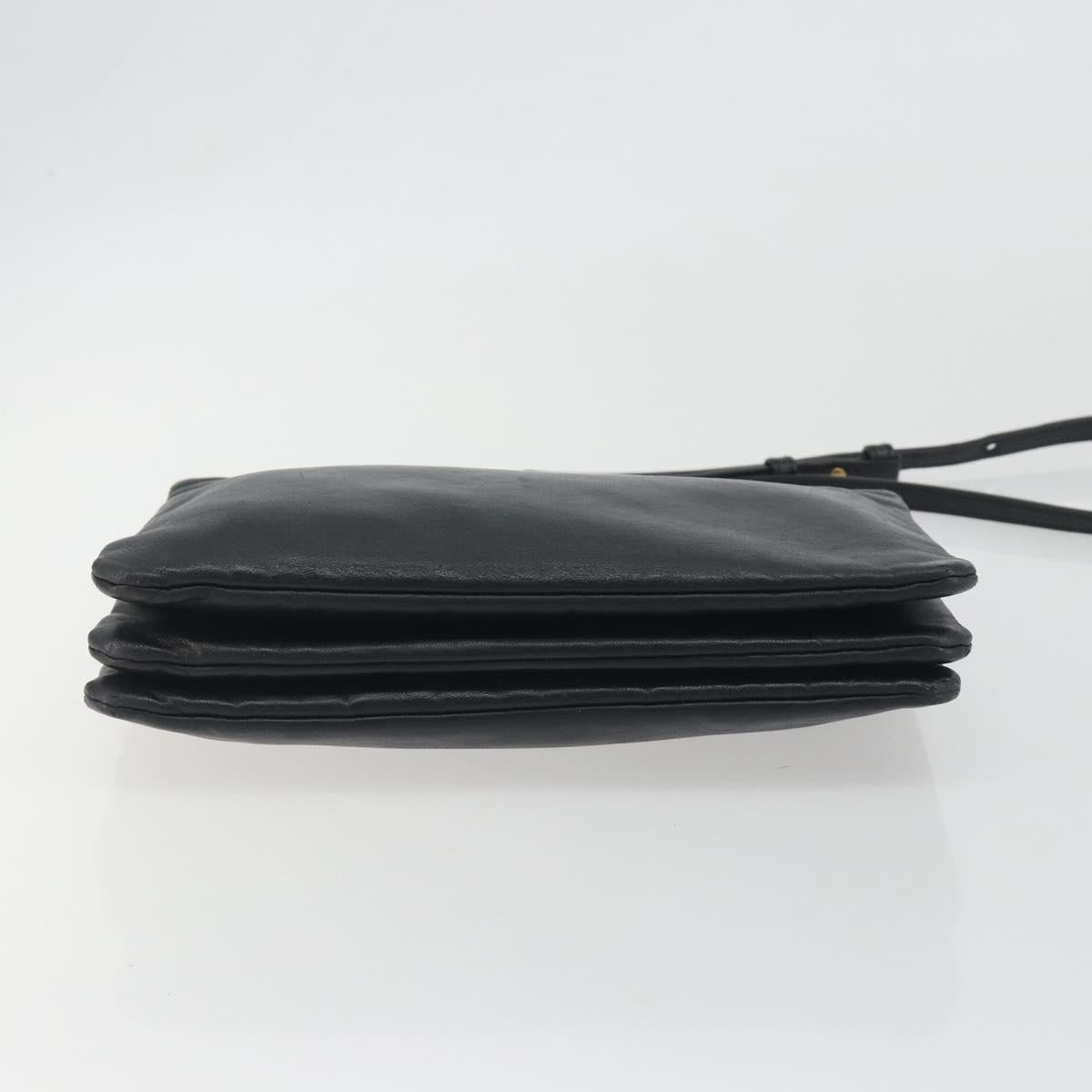 CELINE Trio Shoulder Bag Leather Black Gold Auth 195660