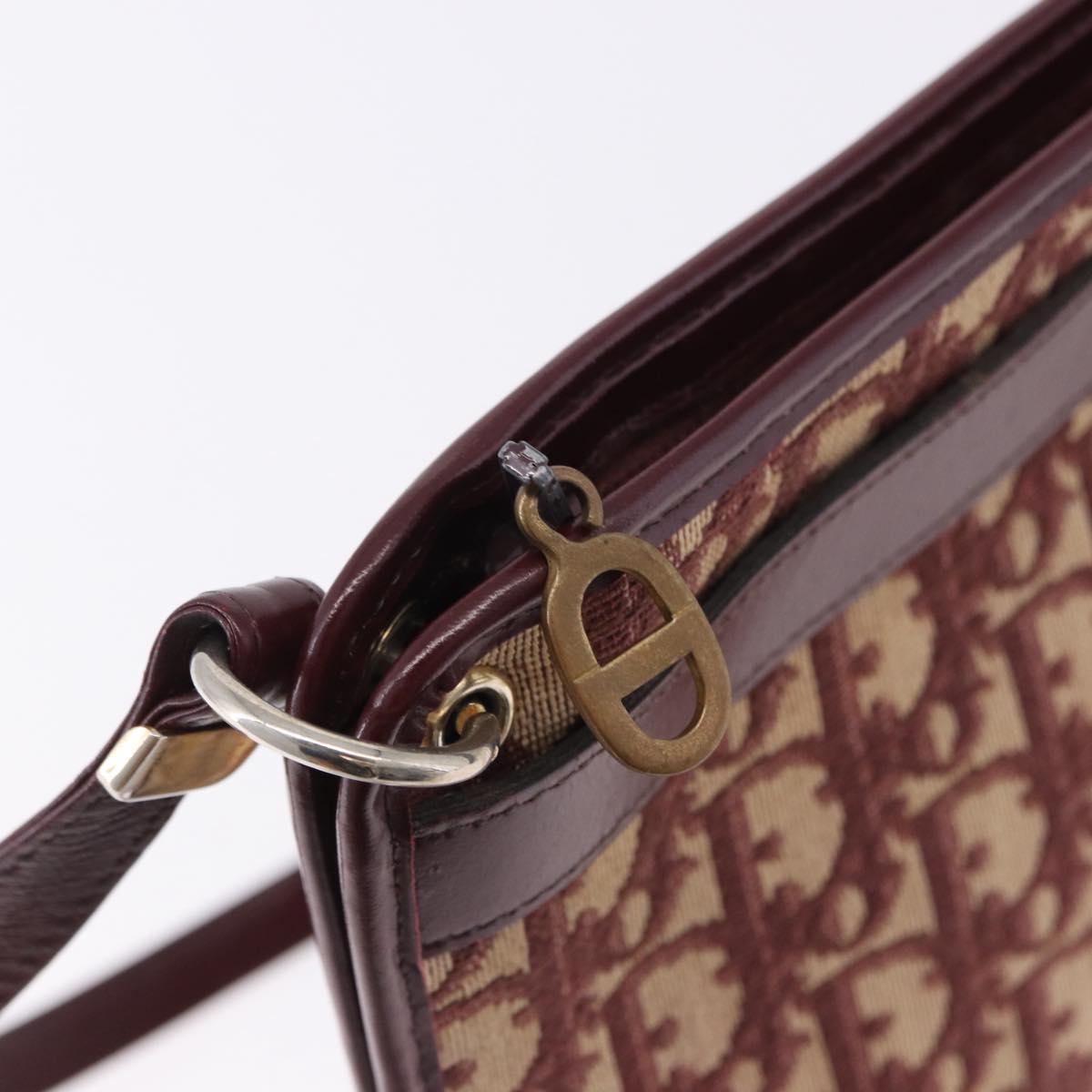 Christian Dior Trotter Canvas Shoulder Bag Red Gold Auth 195662A