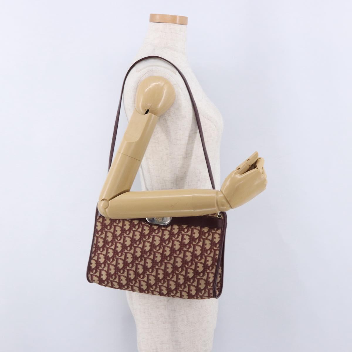 Christian Dior Trotter Canvas Shoulder Bag Red Gold Auth 195662A