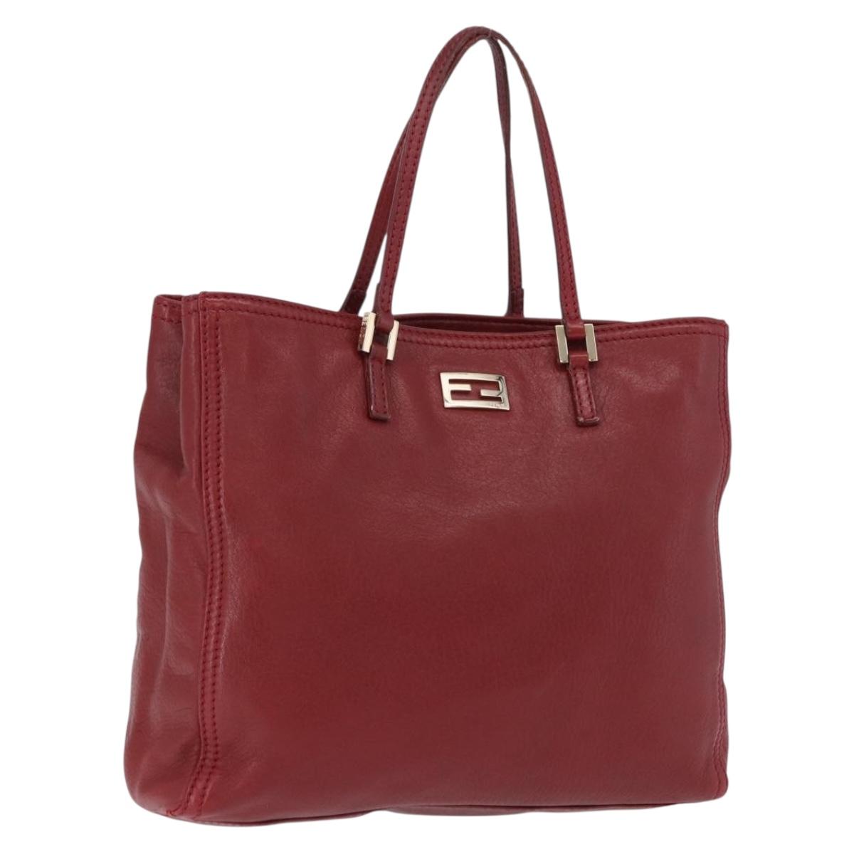 FENDI Hand Bag Leather Red Gold Auth 195663