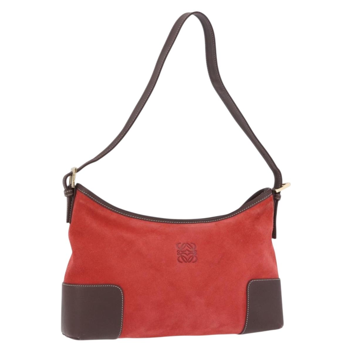 LOEWE Shoulder Bag Suede Red Gold Auth 195667V