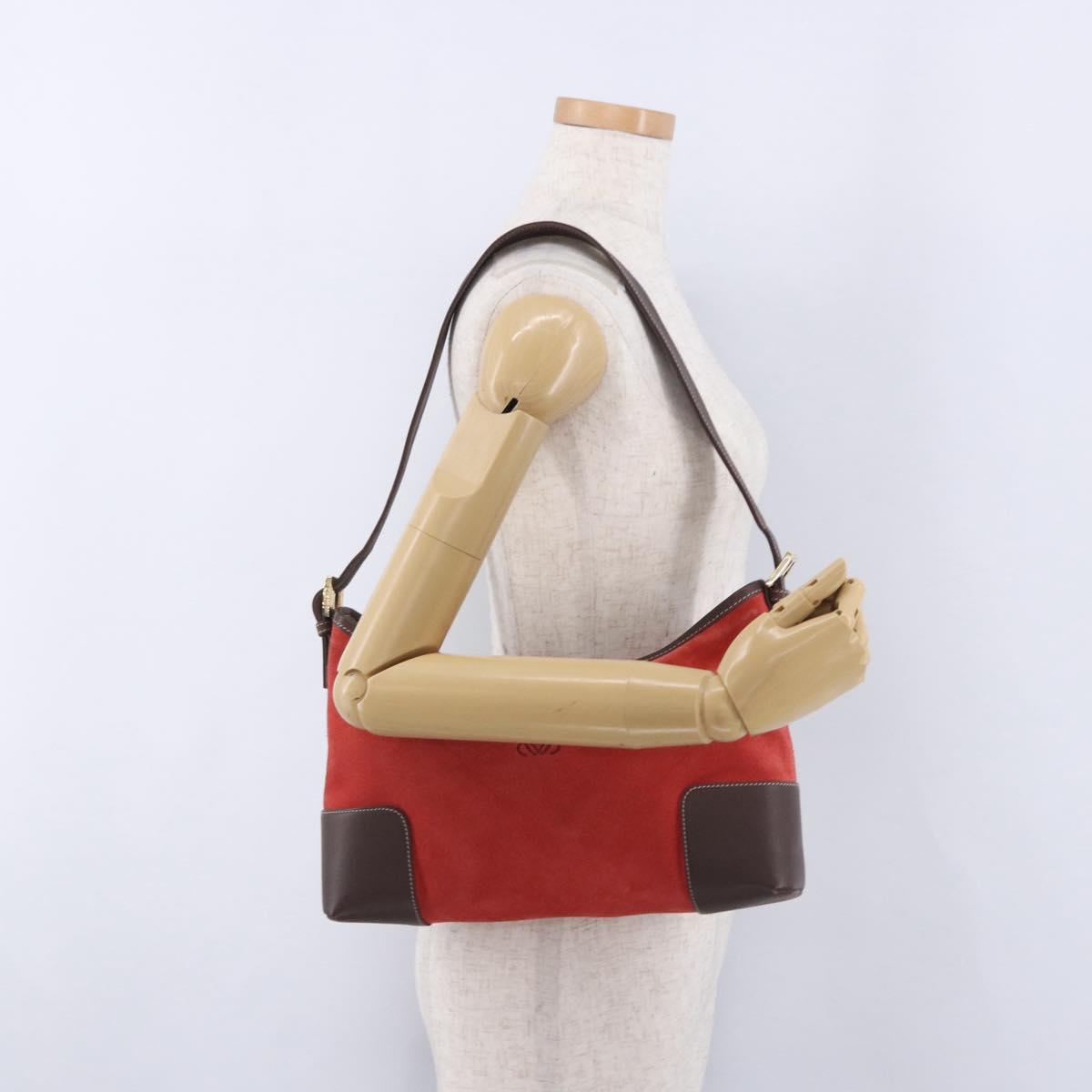 LOEWE Shoulder Bag Suede Red Gold Auth 195667V