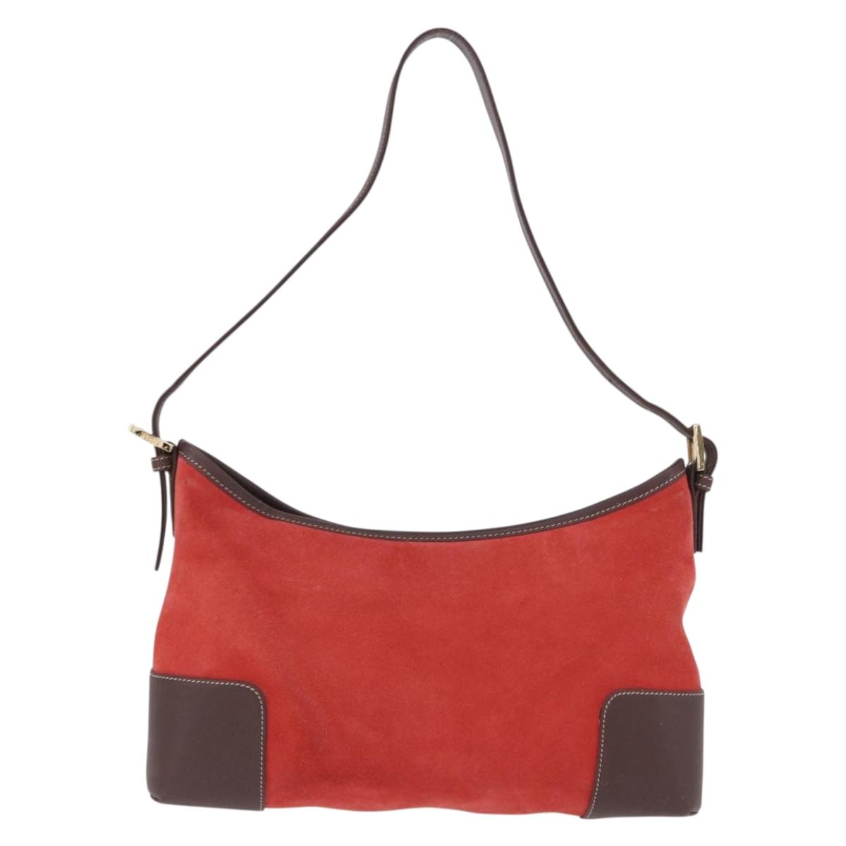 LOEWE Shoulder Bag Suede Red Gold Auth 195667V