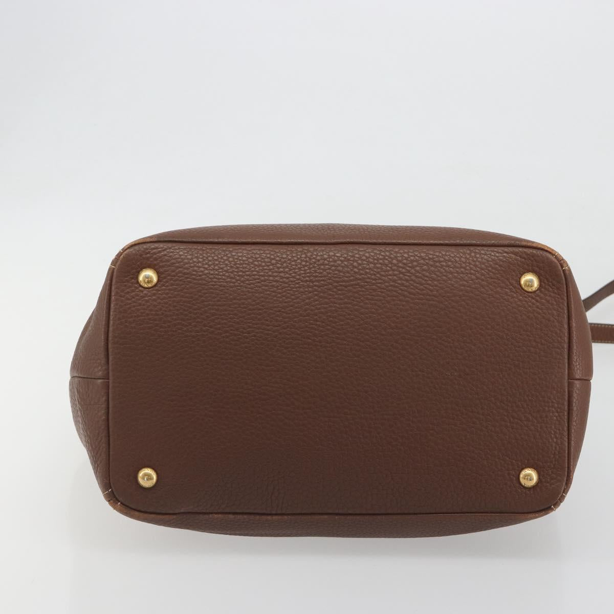 PRADA Hand Bag Vittero Dino Leather 2way Brown Gold Auth 195668V
