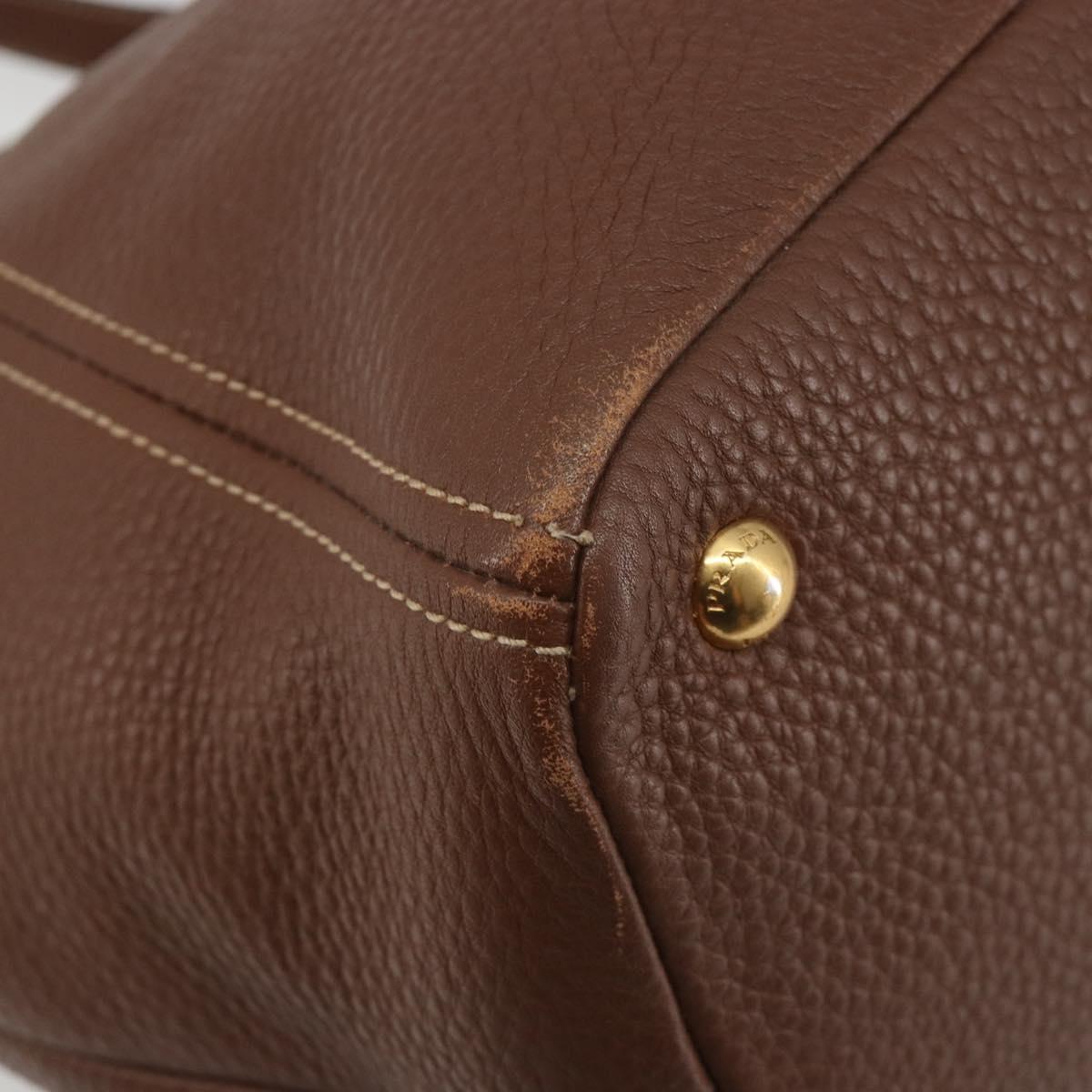 PRADA Hand Bag Vittero Dino Leather 2way Brown Gold Auth 195668V