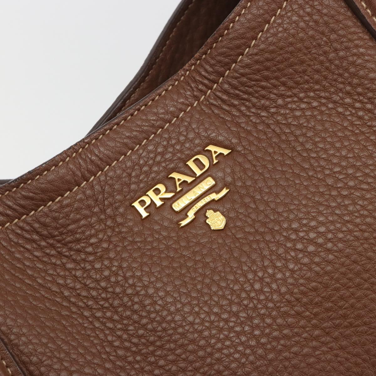 PRADA Hand Bag Vittero Dino Leather 2way Brown Gold Auth 195668V