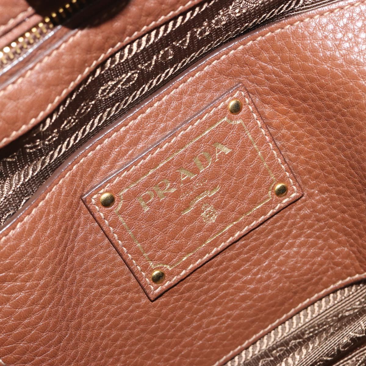 PRADA Hand Bag Vittero Dino Leather 2way Brown Gold Auth 195668V
