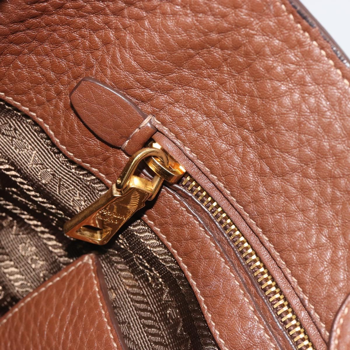 PRADA Hand Bag Vittero Dino Leather 2way Brown Gold Auth 195668V