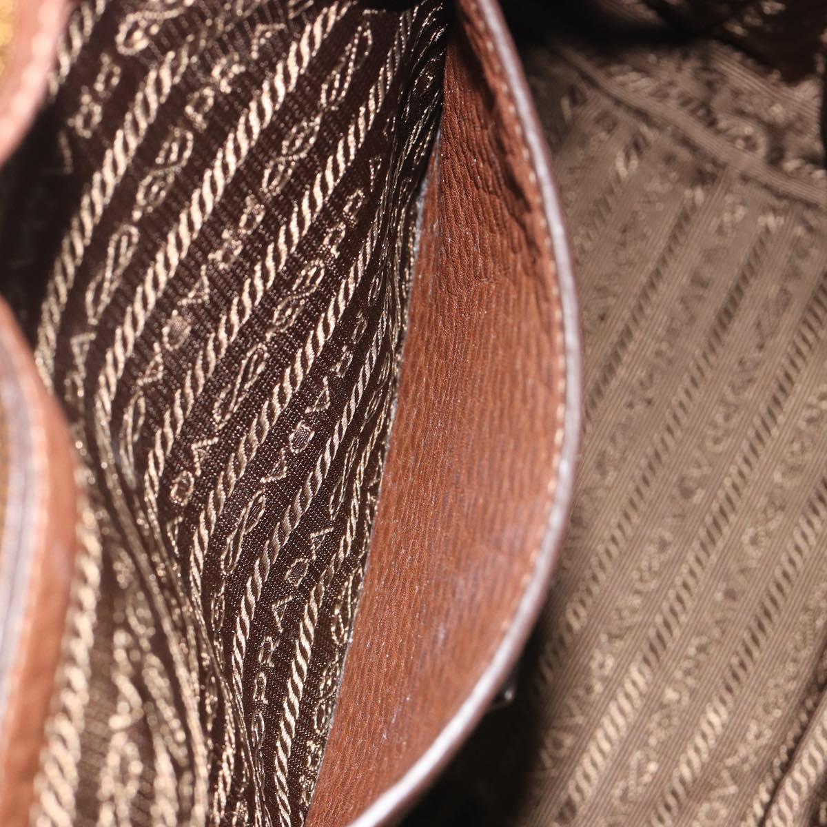 PRADA Hand Bag Vittero Dino Leather 2way Brown Gold Auth 195668V