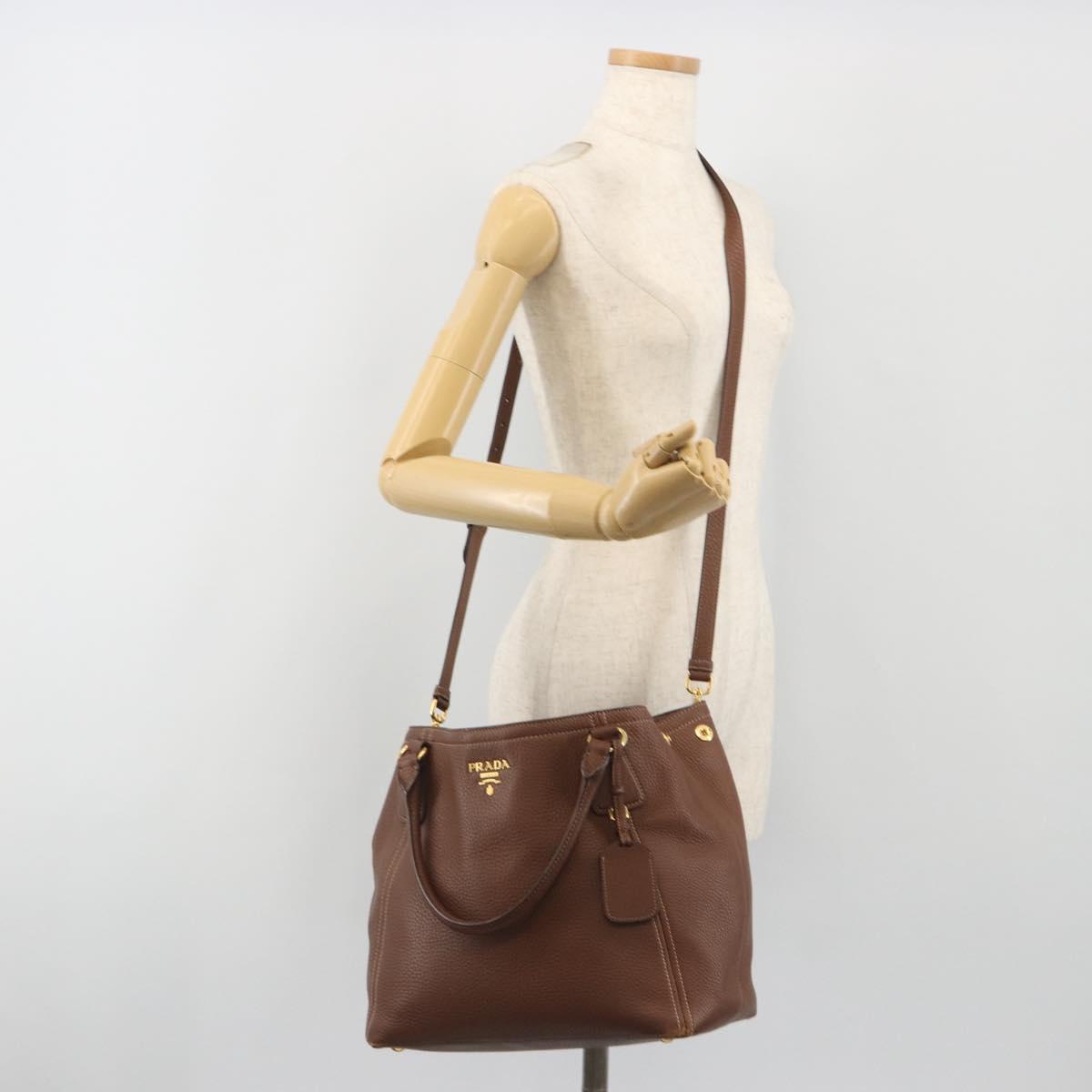 PRADA Hand Bag Vittero Dino Leather 2way Brown Gold Auth 195668V