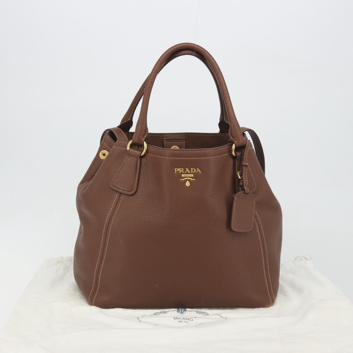 PRADA Hand Bag Vittero Dino Leather 2way Brown Gold Auth 195668V