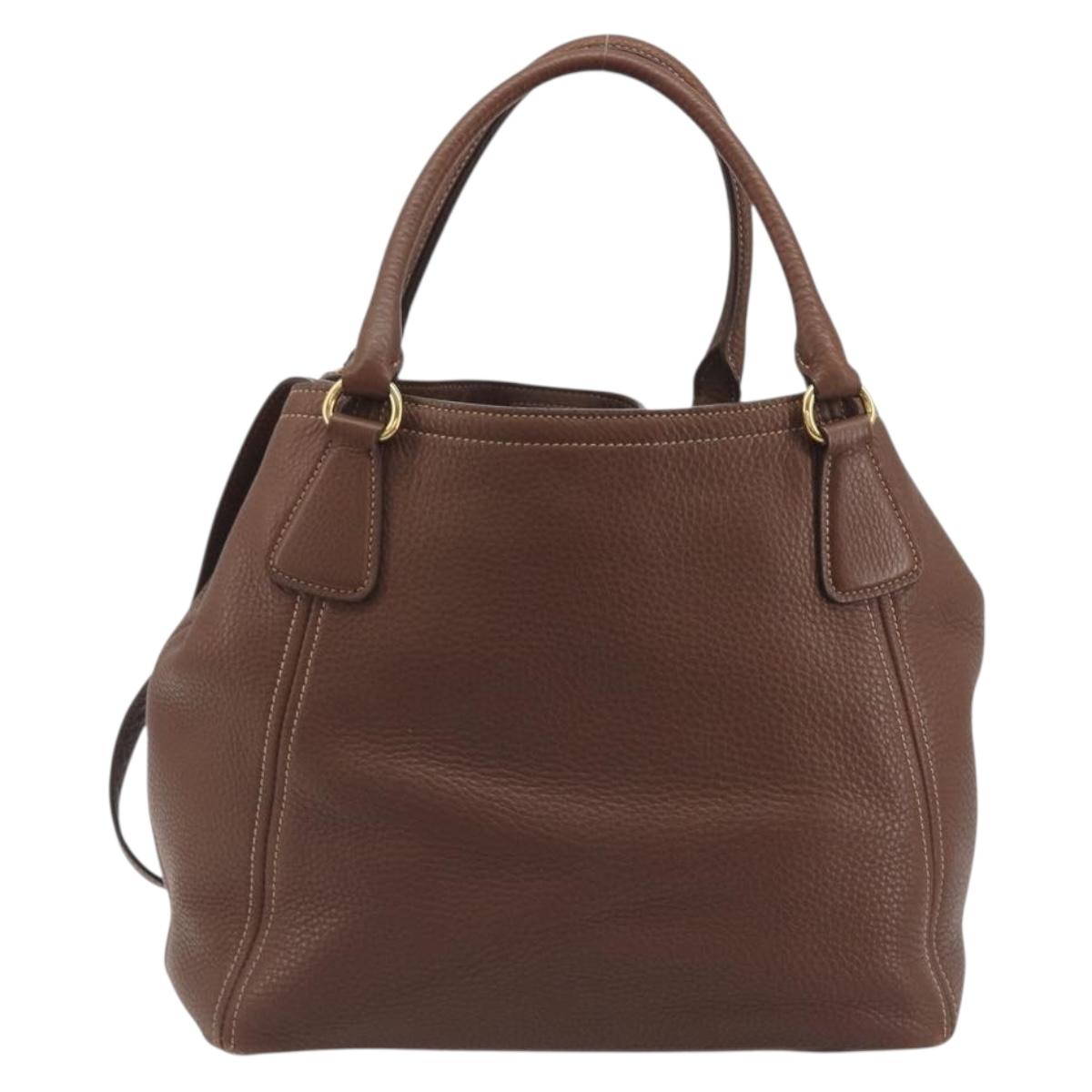 PRADA Hand Bag Vittero Dino Leather 2way Brown Gold Auth 195668V