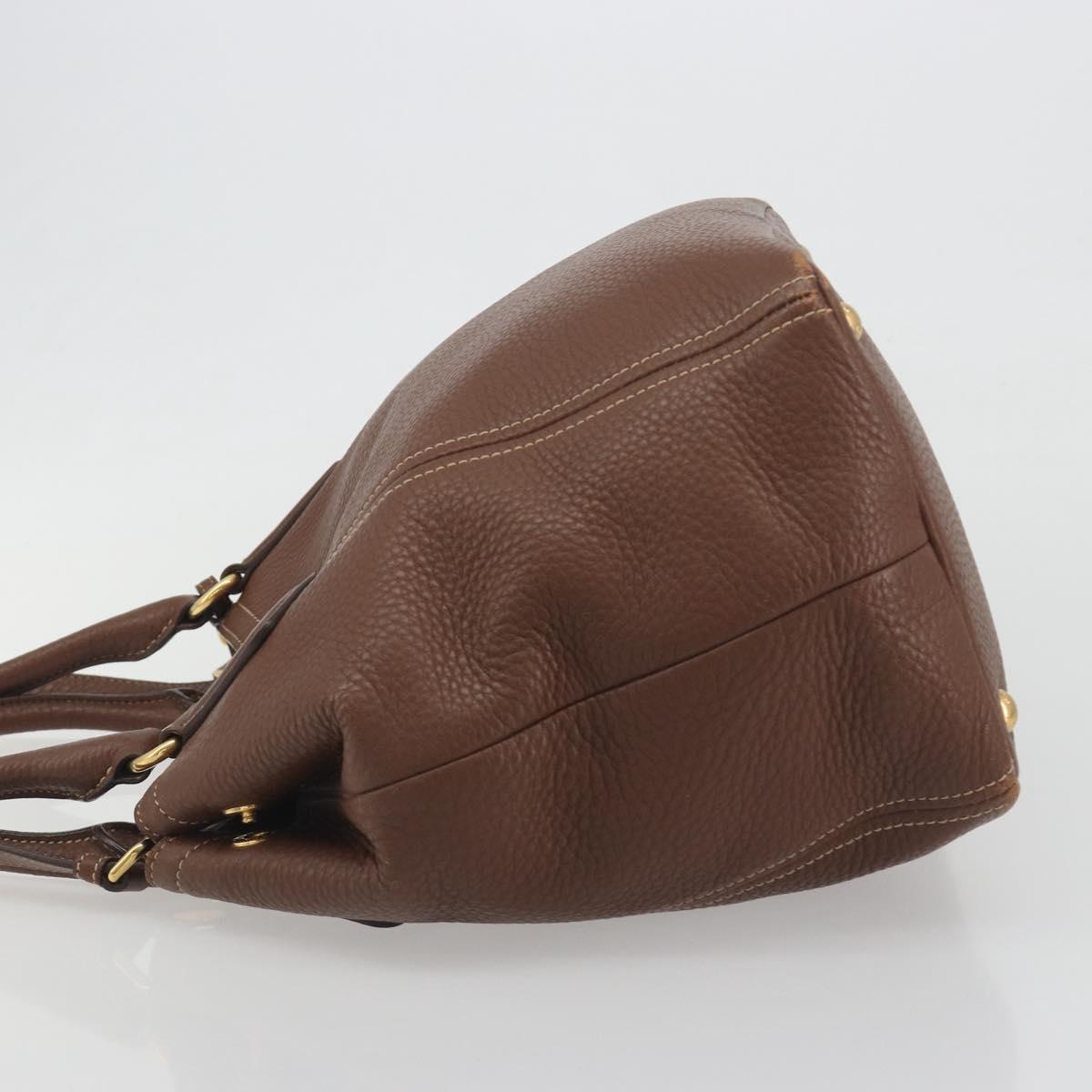 PRADA Hand Bag Vittero Dino Leather 2way Brown Gold Auth 195668V