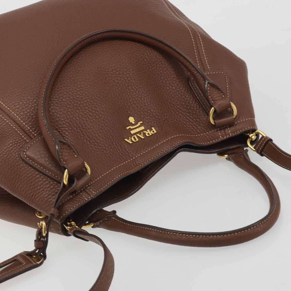 PRADA Hand Bag Vittero Dino Leather 2way Brown Gold Auth 195668V