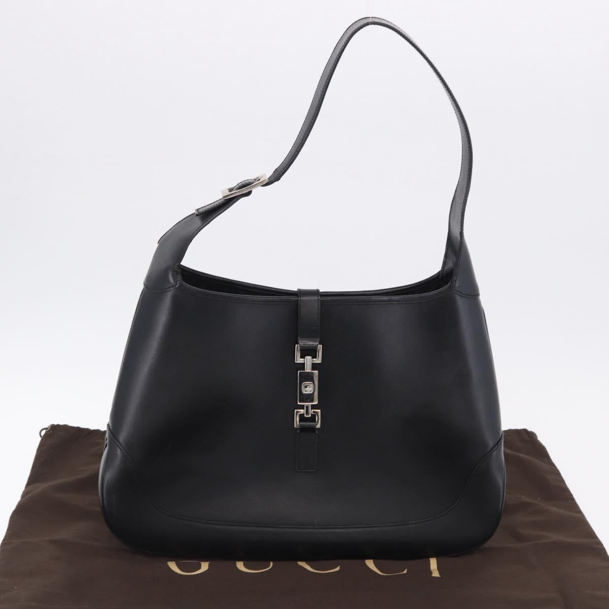 GUCCI Jackie Shoulder Bag Leather Black Silver 001 3346 Auth 195669V