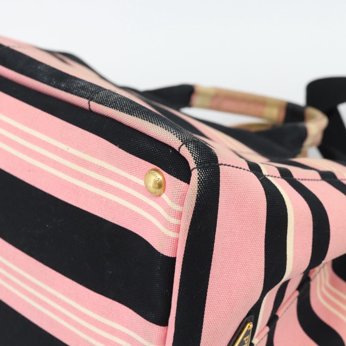 PRADA Canapa MM Hand Bag Canvas 2way Pink Gold Auth 195670