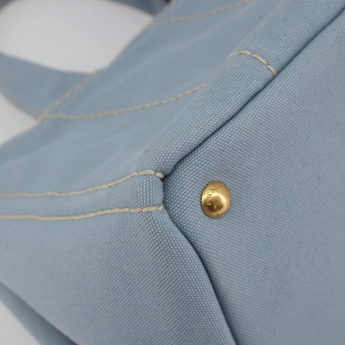 PRADA Canapa MM Hand Bag Canvas Light Blue Gold Auth 195671A