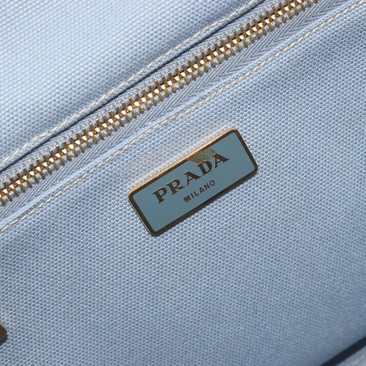PRADA Canapa MM Hand Bag Canvas Light Blue Gold Auth 195671A
