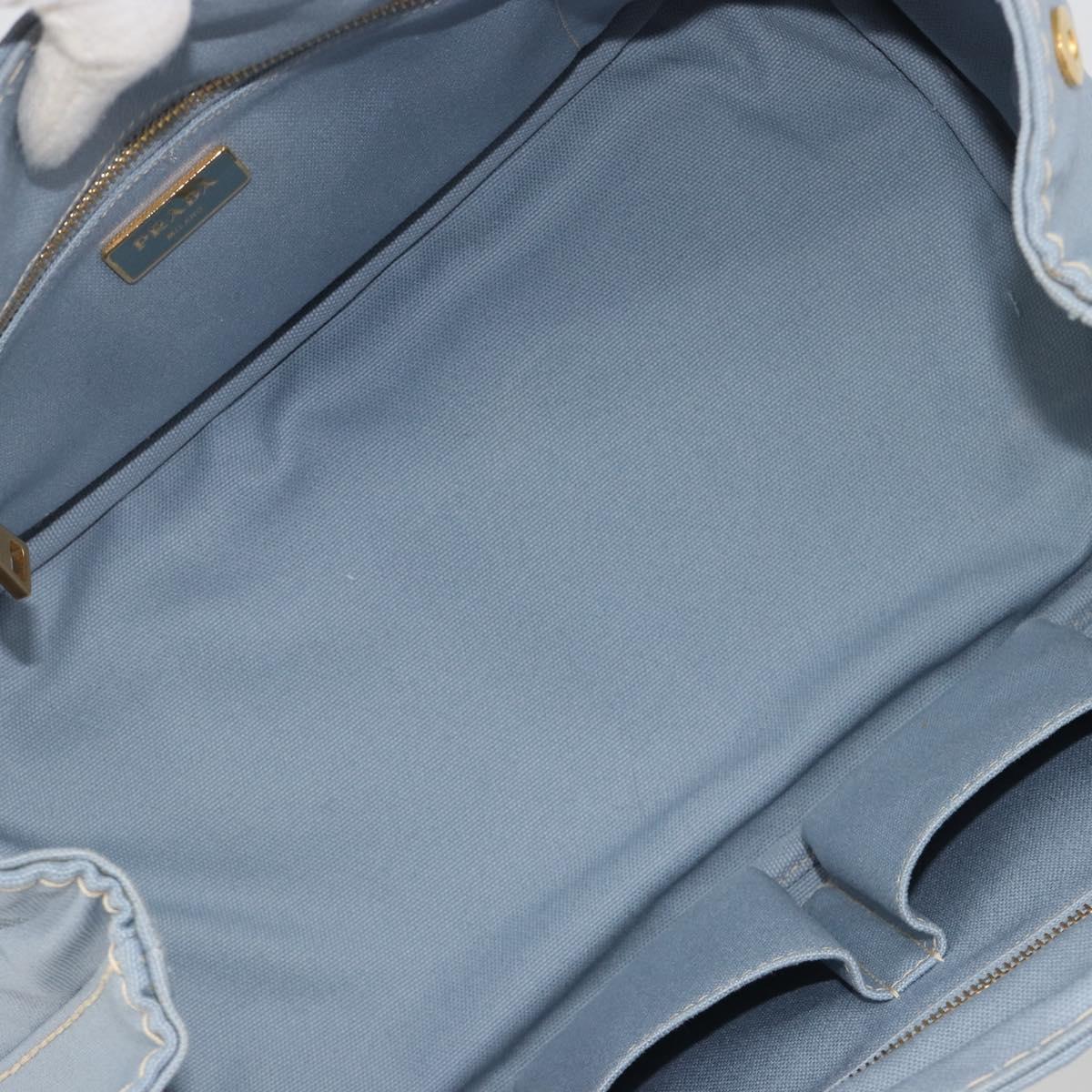 PRADA Canapa MM Hand Bag Canvas Light Blue Gold Auth 195671A