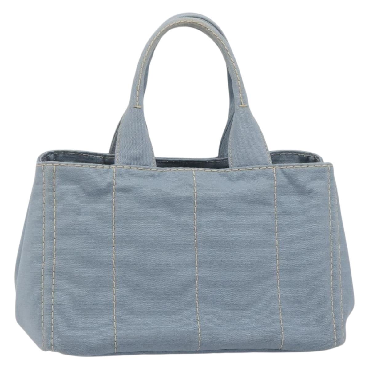PRADA Canapa MM Hand Bag Canvas Light Blue Gold Auth 195671A