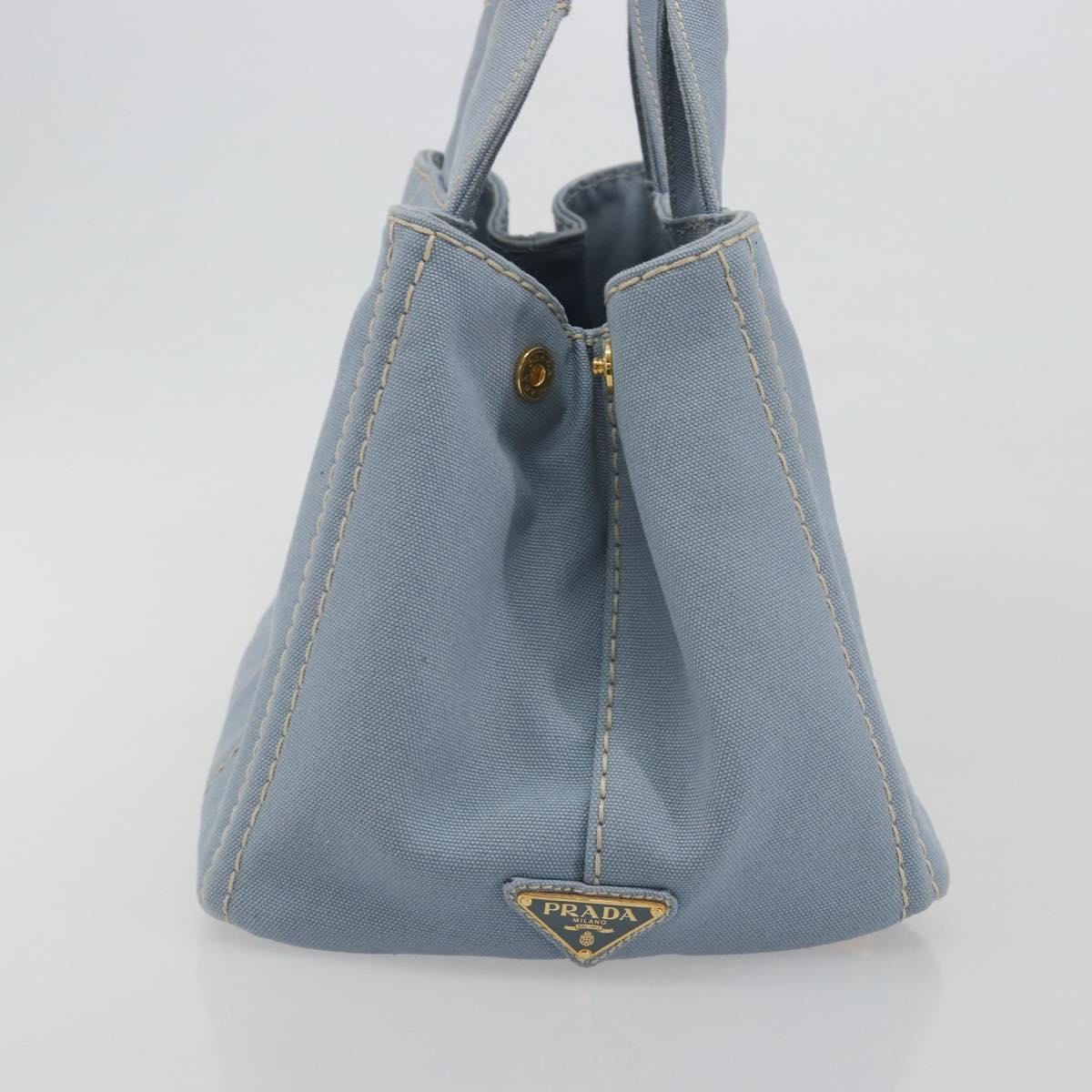 PRADA Canapa MM Hand Bag Canvas Light Blue Gold Auth 195671A