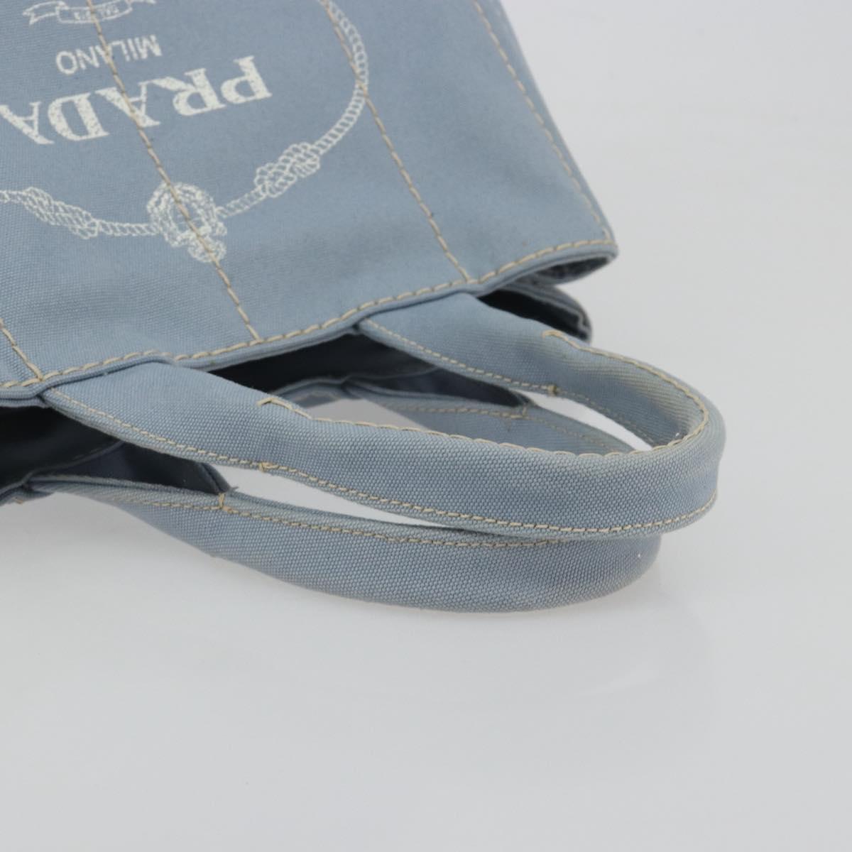 PRADA Canapa MM Hand Bag Canvas Light Blue Gold Auth 195671A