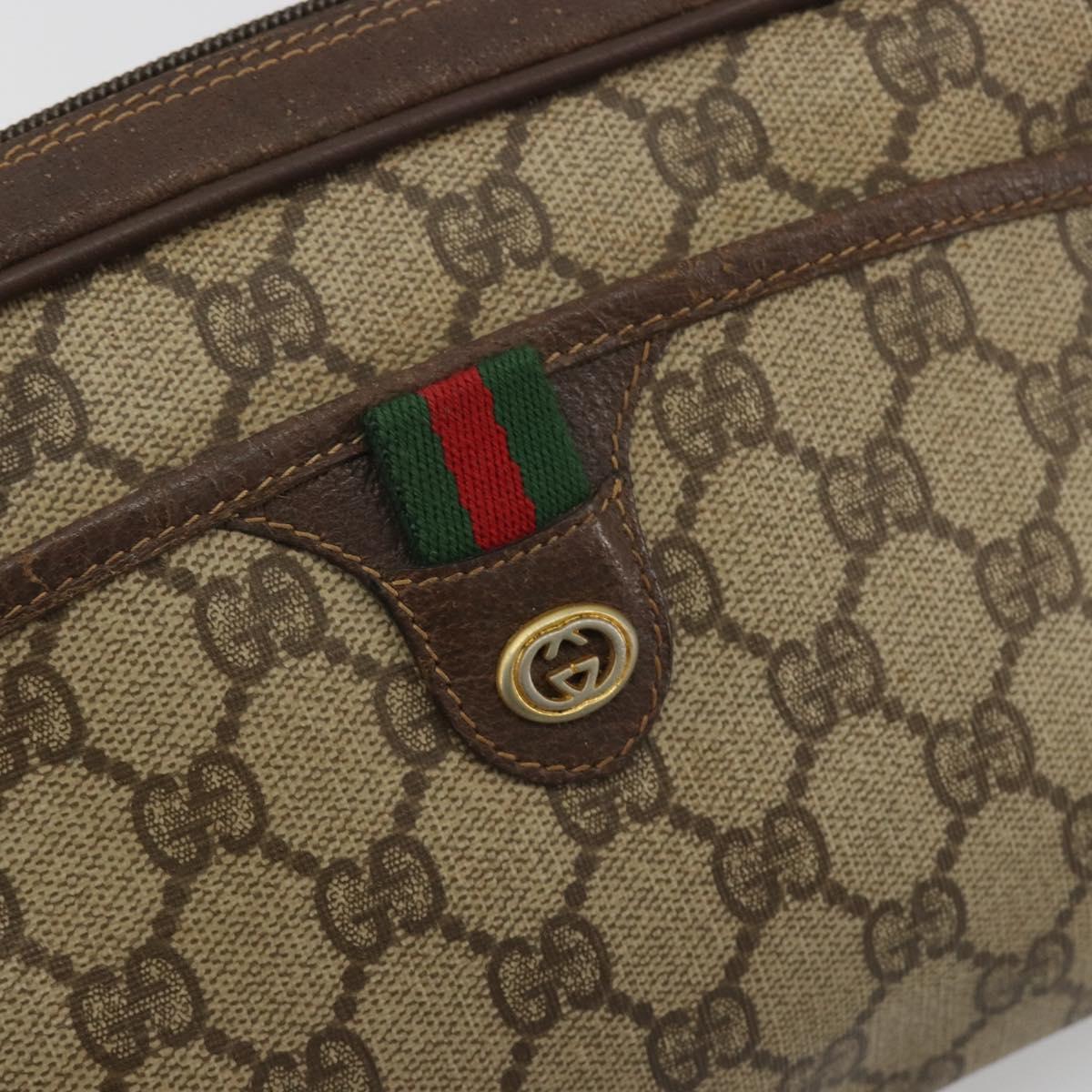 GUCCI GG Supreme Web Sherry Line Bag PVC Beige Gold 116 02 089 Auth 195675