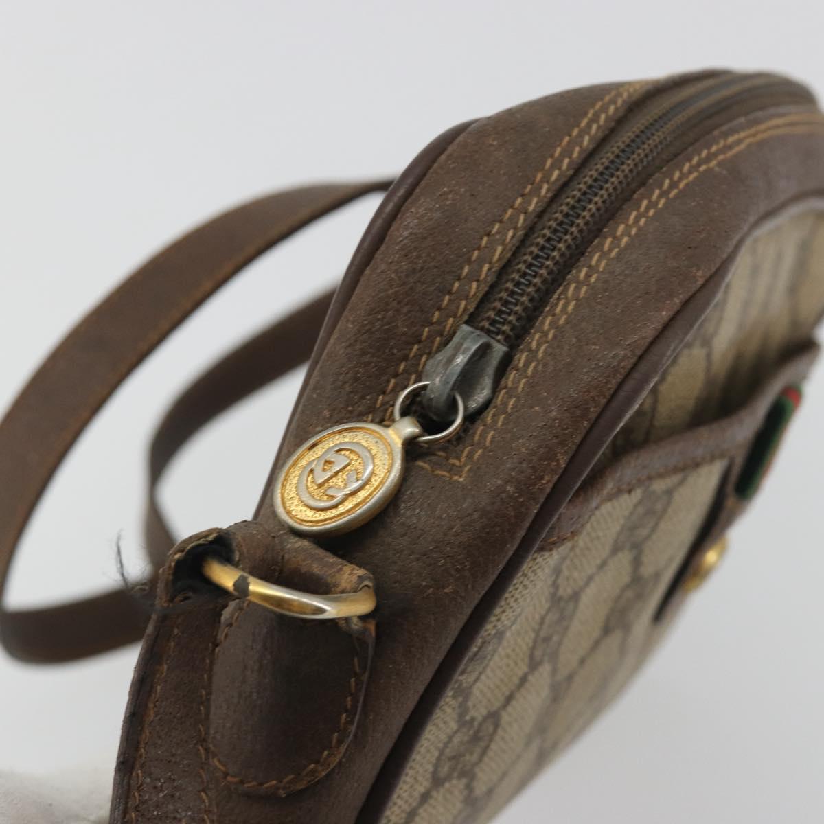 GUCCI GG Supreme Web Sherry Line Bag PVC Beige Gold 116 02 089 Auth 195675