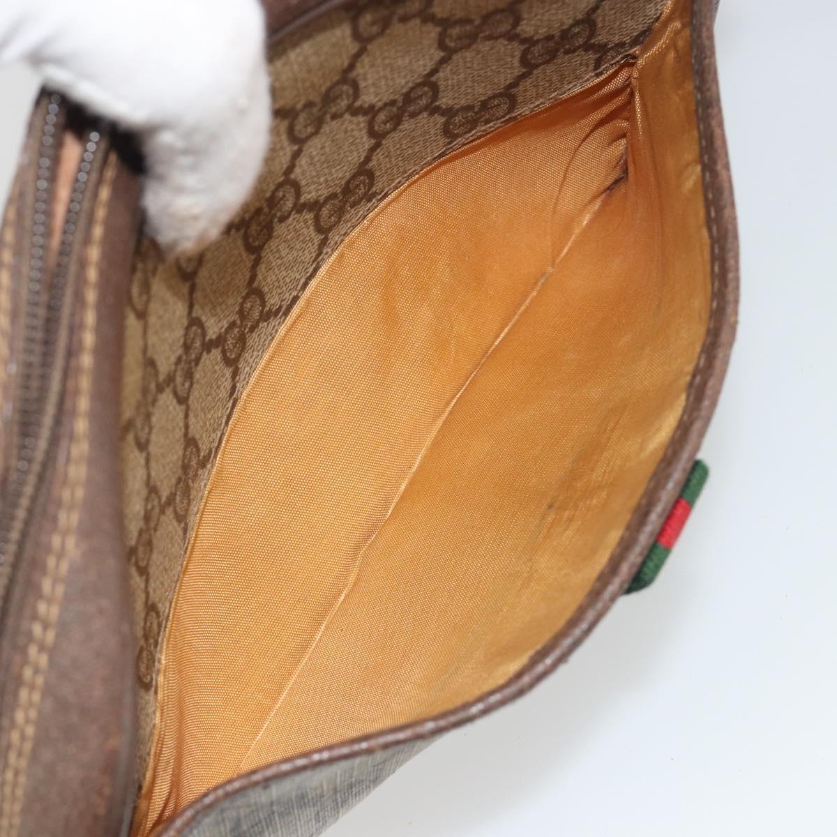 GUCCI GG Supreme Web Sherry Line Bag PVC Beige Gold 116 02 089 Auth 195675
