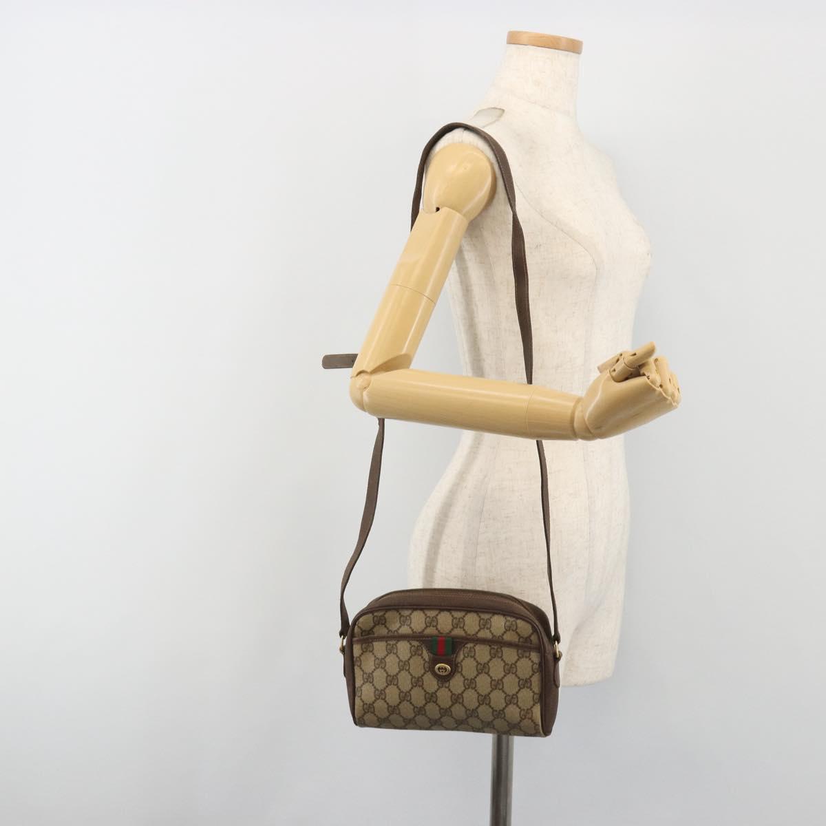 GUCCI GG Supreme Web Sherry Line Bag PVC Beige Gold 116 02 089 Auth 195675
