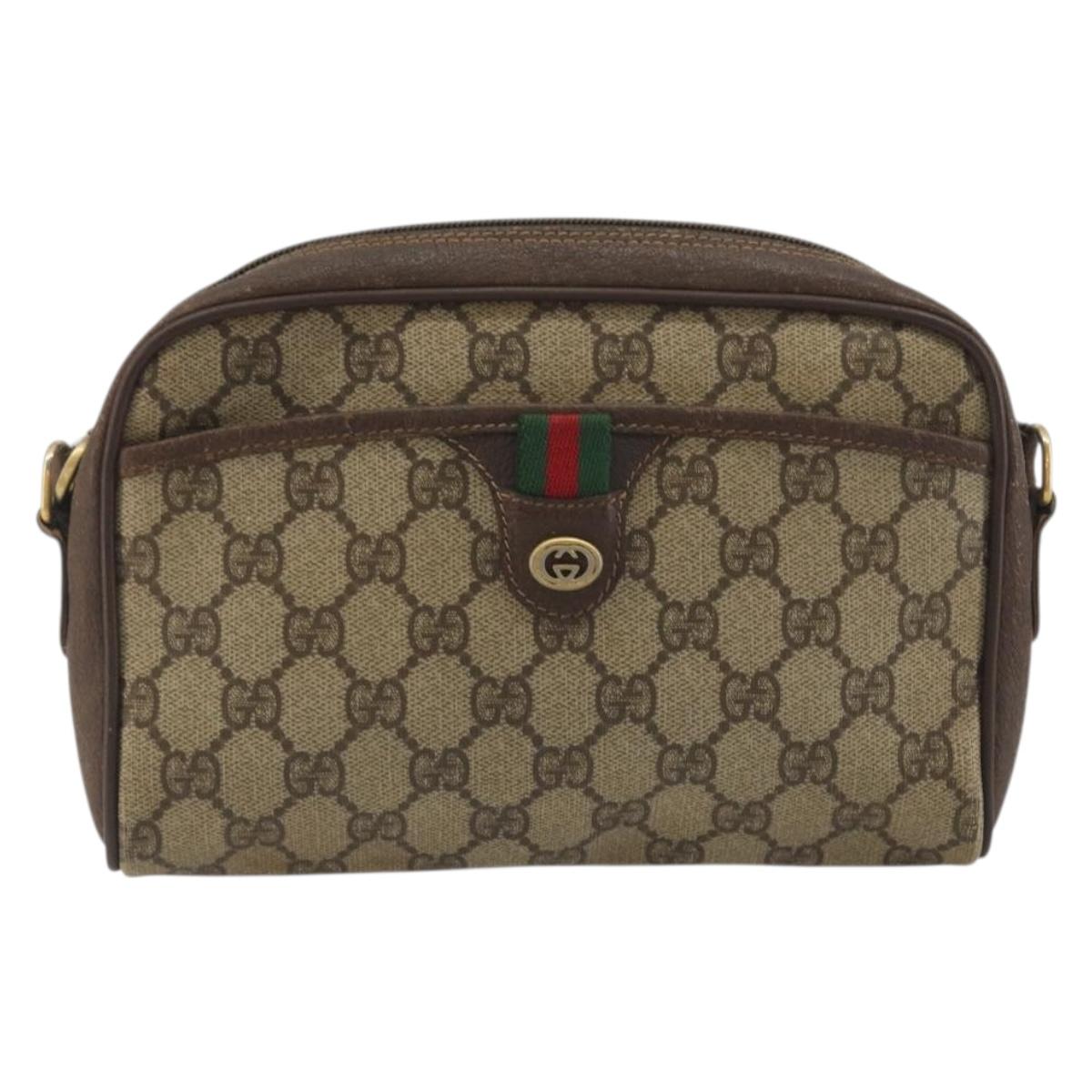 GUCCI GG Supreme Web Sherry Line Bag PVC Beige Gold 116 02 089 Auth 195675