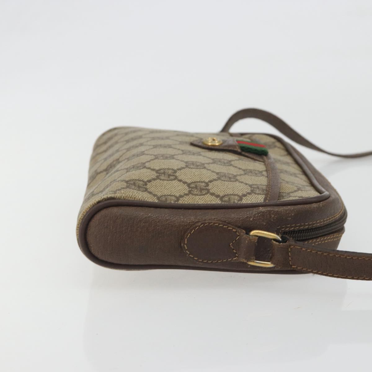 GUCCI GG Supreme Web Sherry Line Bag PVC Beige Gold 116 02 089 Auth 195675