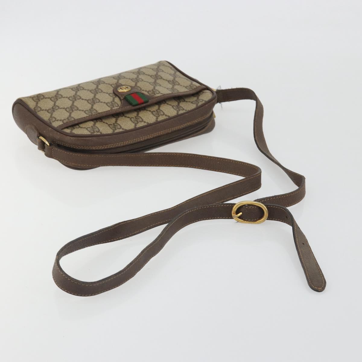 GUCCI GG Supreme Web Sherry Line Bag PVC Beige Gold 116 02 089 Auth 195675