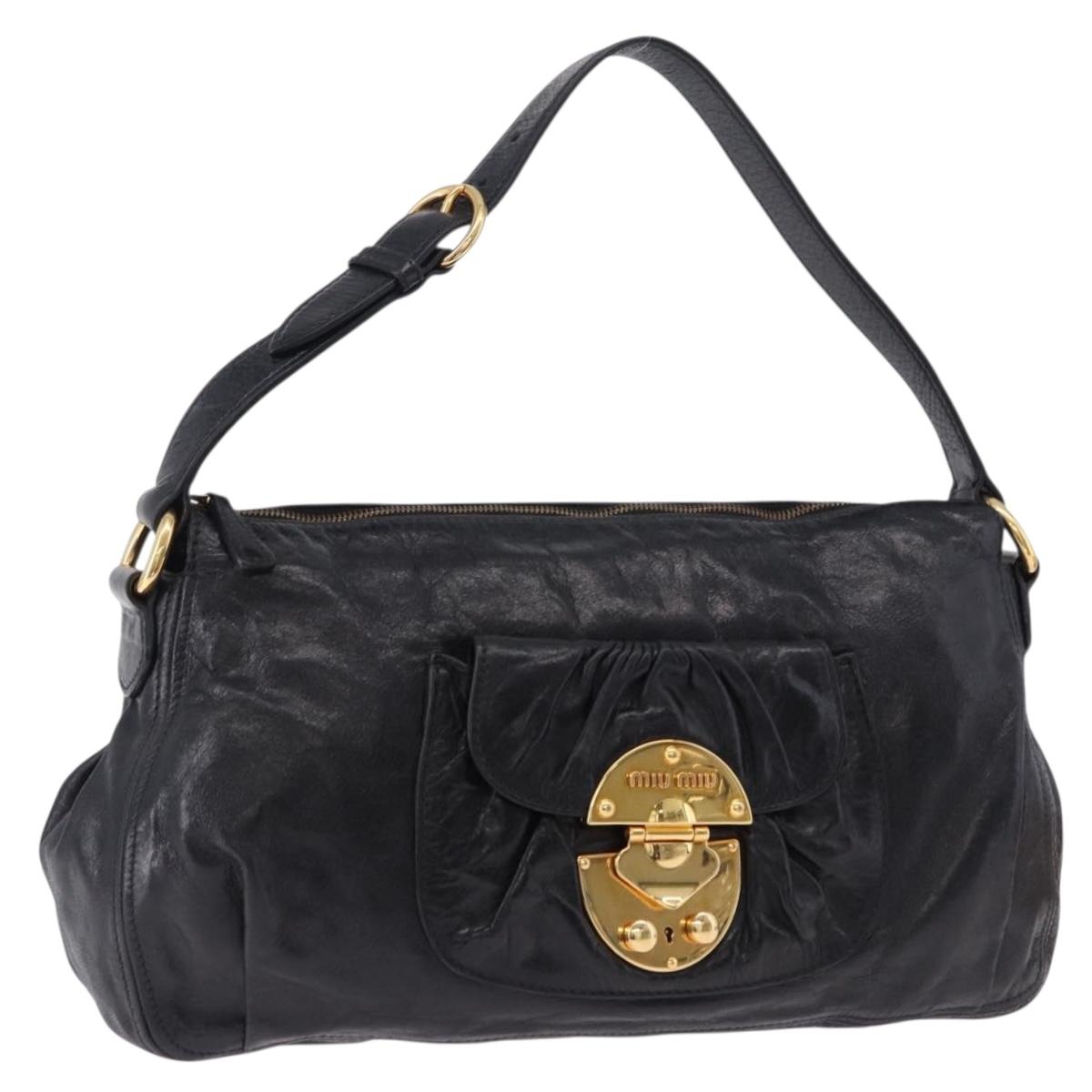 Miu Miu Shoulder Bag Leather Black Gold Auth 195676M