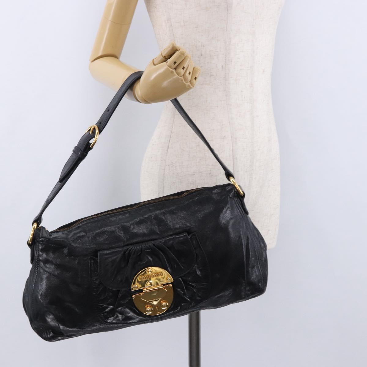 Miu Miu Shoulder Bag Leather Black Gold Auth 195676M