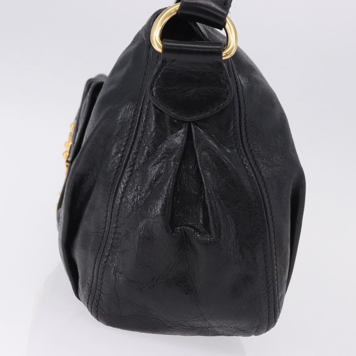 Miu Miu Shoulder Bag Leather Black Gold Auth 195676M