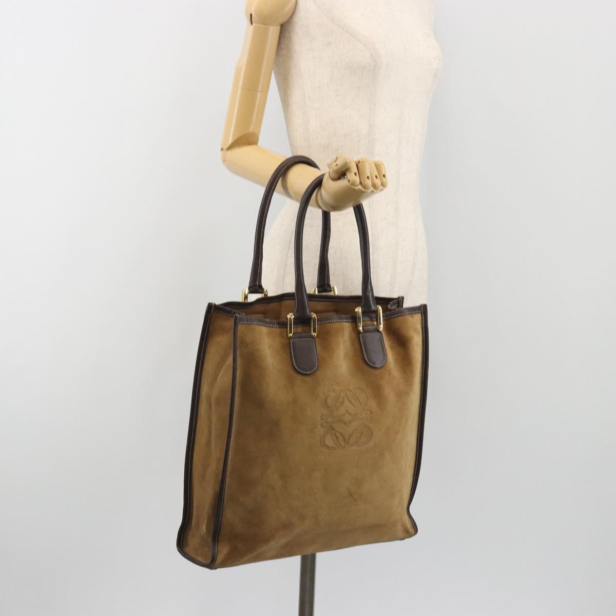 LOEWE Tote Bag Suede Brown Gold Auth 195677