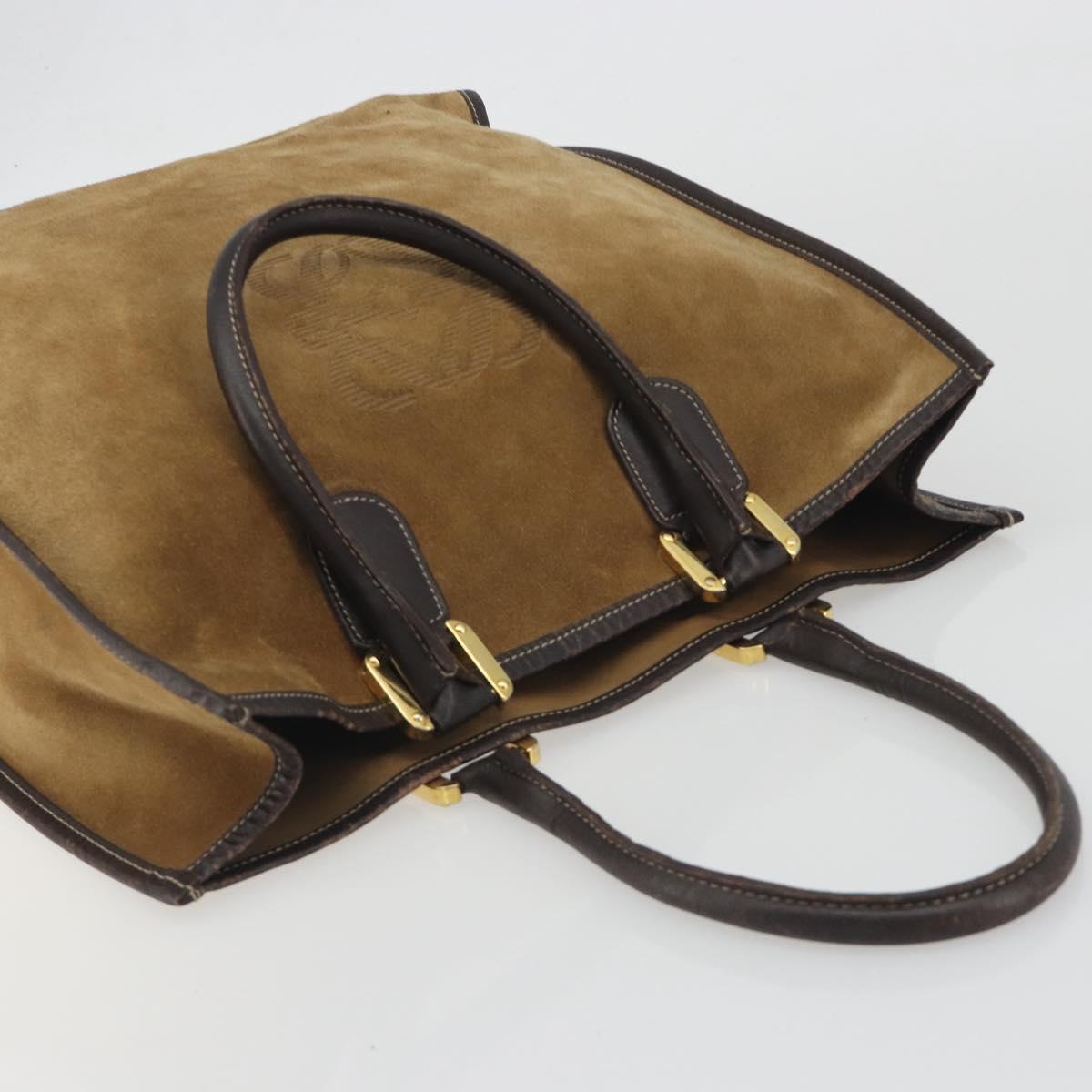 LOEWE Tote Bag Suede Brown Gold Auth 195677