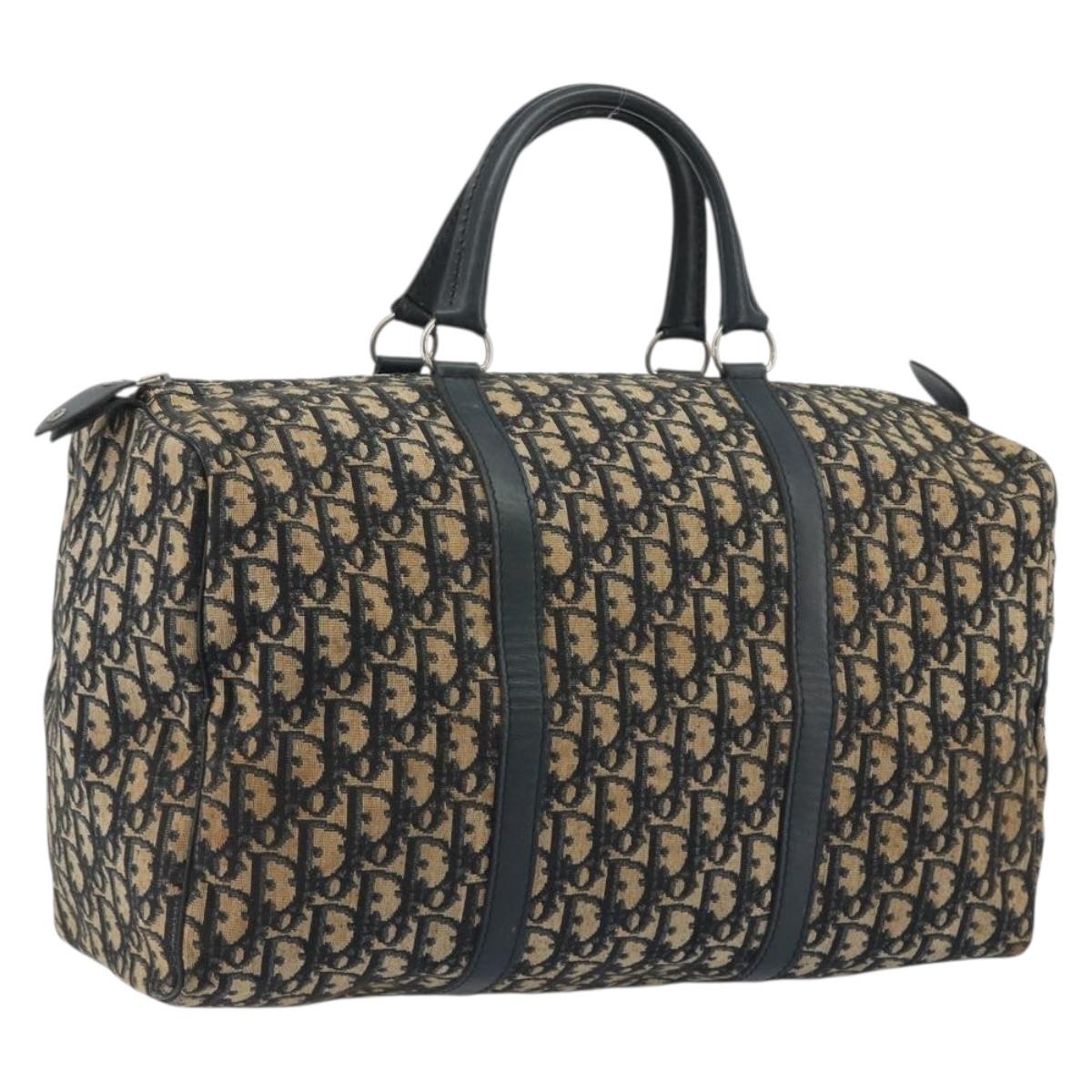 Christian Dior Trotter Canvas Boston Bag Navy Silver Auth 195678