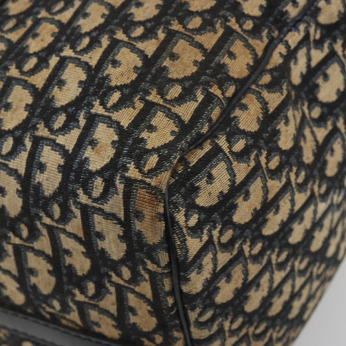 Christian Dior Trotter Canvas Boston Bag Navy Silver Auth 195678