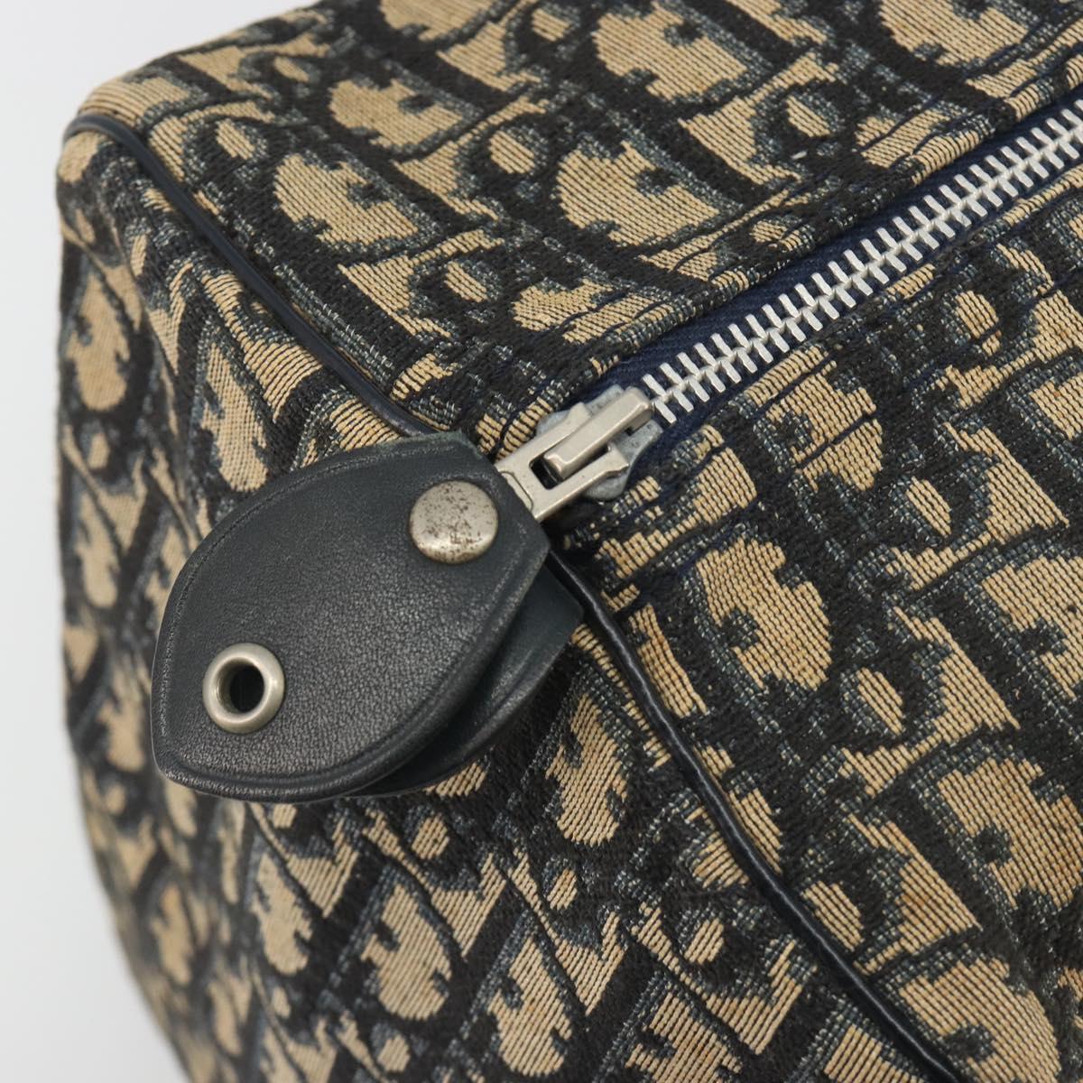 Christian Dior Trotter Canvas Boston Bag Navy Silver Auth 195678