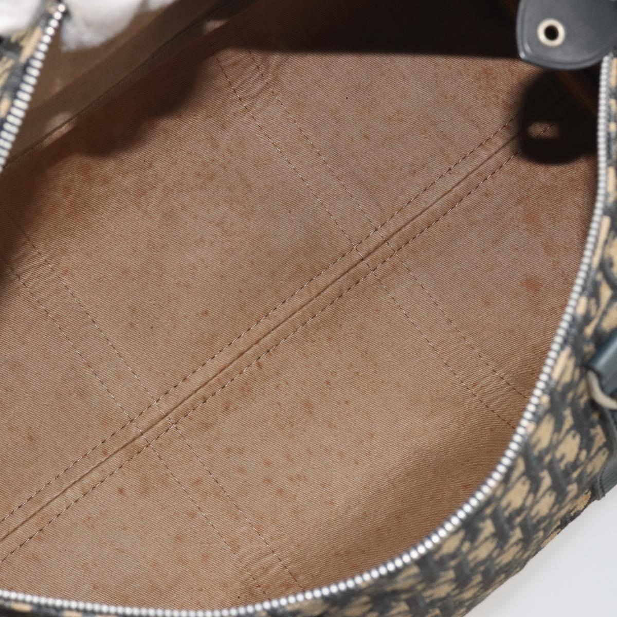 Christian Dior Trotter Canvas Boston Bag Navy Silver Auth 195678